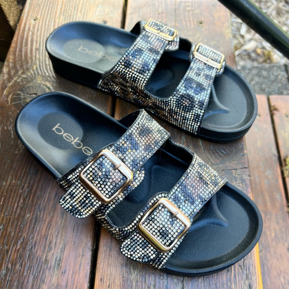 BEBE SPARKLY CHEETAH SLIDES SANDALS  SIZE 37  NEW - Picture 12 of 12